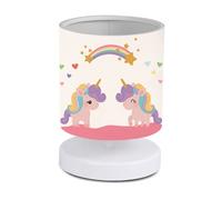 Lámpara de mesa infantil maidstone unicornio 1xe14 20 w mdf tela 22 x ø 15 cm blanco / multicolor [lux.pro]