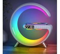 Lámpara de mesa inteligente, lámpara de ambiente con cargador inalámbrico, altavoz LED Bluetooth,soporte despertador para ayudar al sueño ruido blanco App control ambiente lámpara de despertador