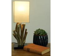 Lámpara de Mesa/lámpara de Mesa Vigo, Madera de Deriva, Algodón, Hecho a Mano en Bali de Material Natural - Modelo Vigo, Maderaaladeriva, 43x15x15 cm, Lámparas de Mesa de Materiales Naturales