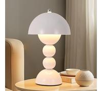 Lámpara de mesa LED con forma de seta inalámbrica y regulable de metal con batería recargable por USB con control táctil lámpara de mesita de noche recargable luz nocturna portátil 3000K-6000K,blanca