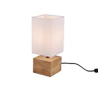 Lámpara de mesa LED con pantalla de tela blanca sobre base de madera, cuadrada, 12 x 12 cm, altura 30 cm