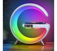 Lámpara de mesa LED inteligente FuyoSegen, luz nocturna 4 en 1, cargador inalámbrico, despertador y altavoz Bluetooth con control por aplicación. Lámpara de mesa con ambiente que cambia de color