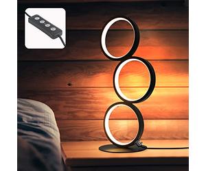 Lámpara de mesa LED lámpara de noche moderna regulable lámpara de escritorio negra en forma de anillo lámpara de noche decorativa de 12W con cable de 2.9M para dormitorio sala de estar sala de trabajo
