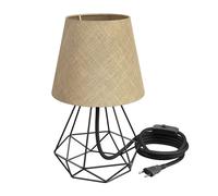 Lámpara de mesa LEKA interruptor pantalla negra marco natural forma de diamante