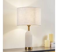 Lámpara de mesa Lindby alabastro, blanco/oro, Ø 30 cm, mármol, E27