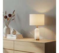Lámpara de mesa Lindby alabastro, blanco/oro, Ø 30 cm, mármol, E27 True
