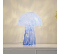 Lámpara de mesa Lindby Hubi, azul, cristal, Ø 22 cm, forma de seta