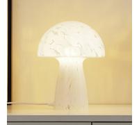 Lámpara de mesa Lindby Hubi, blanca, cristal, Ø 22 cm, forma de seta