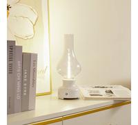 Lámpara de mesa Lindby LED recargable Maxentius, crema, cristal, atenuador