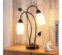 Lámpara de mesa Lindby Stefania, negro/oro, cristal, E14, 40 cm True