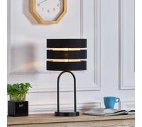 Lámpara de mesa Lindby Tsomo, Ø 26 cm, negra, tela, E27