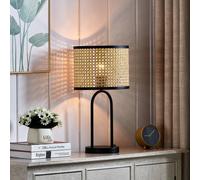 Lámpara de mesa Lindby Yaelle, 50 cm de altura, ratán, negro, E27