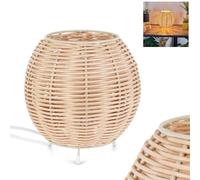 Lámpara de mesa Malpica, Iluminacion de Metal/Ratán en Color Beige/Natural, Lámpara Bohemia con Pantalla de Ratán (Ø 16 cm) y Interruptor de Encendido/Apagado en el Cable, Altura 16,5 cm, 1 x E14