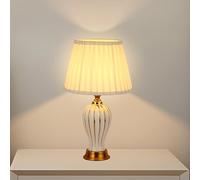 LáMpara De Mesa Moderna E27 LáMpara Nocturna De CeráMica Retro LáMpara De Mesa De Tela Blanca IluminacióN Decorativa De La Sala De Estar Dormitorio Estudio Lectura LáMpara De Cabecera (Blanca)