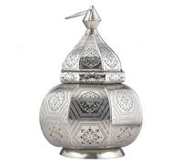 Lámpara de mesa oriental Mahana hecha a mano de metal en plata