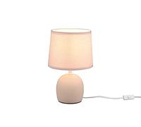 Lámpara de mesa pequeña con base de cerámica y pantalla de tela, color beige, altura 26 cm