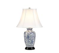 Lámpara de Mesa Porcelana Tela 57cm Azul Blanco E27 Lámpara de Salón Noche