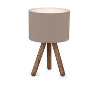 Lámpara de mesa preston 1xe27 20 w madera /tela 15 x ø 18 cm color arena / efecto madera [lux.pro]