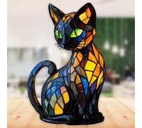 Lámpara de mesa retro de resina teñida con gatos, luz nocturna vintage, decoración del hogar, serie de animales para amantes (#A, 8-12 pulgadas)