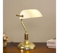 Lámpara de Mesa Retro, Lámpara de Banquero/Luces de Oficina, Pantalla de Vidrioblanco, Interruptor de Tiro, Pantalla Verde, Lámpara de Escritorio (Blanca)/Oro