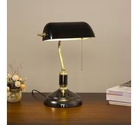 Lámpara de Mesa Retro, Lámpara de Banquero/Luces de Oficina, Pantalla de Vidrioblanco, Interruptor de Tiro, Pantalla Verde, Lámpara de Escritorio (Blanca)/Negro