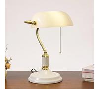 Lámpara de Mesa Retro, Lámpara de Banquero/Luces de Oficina, Pantalla de Vidrioblanco, Interruptor de Tiro, Pantalla Verde, Lámpara de Escritorio (Blanca)/Blanco