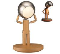 Lámpara de mesa robot de madera, luz de lectura de escritorio LED inalámbrica regulable con control táctil, brazos ajustables y flexibles, lámpara de noche con pilas para habitación de niños Style B
