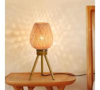 Lámpara De Mesa Tejida De Bambú Natural, Pantalla De Ratán Tejida A Mano, Lámpara De Escritorio Estilo Boho Japandi Para Dormitorio Mesitas De Noche Con Base De Trípode, Para Salón U Oficina, E27