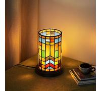 Lámpara de mesa Tiffany Lámpara de mesa de vidrio de colores estilo bloque bohemio lámpara de mesa sala de estar dormitorio flor jarrón decoración pequeña lámpara de noche mini lindo niños acento