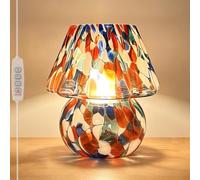 Lámpara de mesa tipo seta vintage de cristal LED regulable lámpara de mesita de noche con cable 3 temperaturas de color lámpara de mesa retro naranja lámpara de dormitorio luz nocturna decorativa