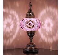 Lámpara de Mesa Turca con Mosaico a Pilas - 30 cm de Alto, 13 cm de Ancho, Lámpara Portátil de Vidrio para Interior y Exterior, Luz Decorativa Hecha a Mano para Dormitorio, Balcón, Patio y Camping
