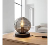 Lámpara de mesa vidrio ahumado metal negro estriado interruptor de cable salón escritorio E27 16,5 cm Ø18 cm redonda dormitorio lámpara de noche moderna