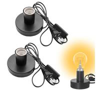 Lámpara de mesa vintage E27, 2 unidades, casquillo E27, lámpara de mesa vintage con interruptor de cable, lámpara de noche con interruptor de cable, máx. 100 W, color negro, no incluye bombilla