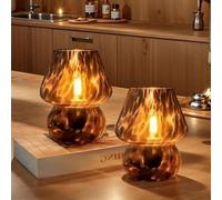 Lámpara De Mesa Vintage En Forma De Hongo | Vidrio Translúcido De Murano, Regulable Sin Escalas, Estética De Medio Siglo Para Dormitorio Y Sala De Estar 2 PCS