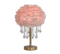 Lámpara de Mesilla de Noche con Decoración de Cristal Y Plumas Rosas de Lujo para Dormitorio, Bodas, Cumpleaños, Lectura, Escritorio, Lámparas de Mesa para Sala de Estar, Interruptor Regulador de Inte
