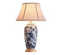 Lámpara de Mesilla de Noche de Cerámica Y Latón Pintada a Mano con Flores Y Pájaros, Lámpara de Lectura para Dormitorio, Lámpara de Mesa para Sala de Estar con Interruptor de Botón Pulsador (Color)/In