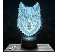 Lámpara de mesilla de noche, luz nocturna táctil lobo Mandala Animal lámpara LED ilusión 3D, idea de regalo para niños y niñas, Navidad, lámpara de mesilla de noche para niños o adultos.