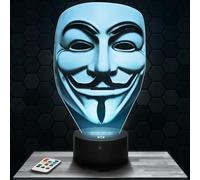 Lámpara de mesilla de noche, luz nocturna táctil Masque Guy Fawkes Anonymous lámpara LED ilusión 3D, idea de regalo para niños y niñas, Navidad, lámpara de mesilla de noche para niños o adultos.