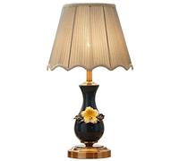 Lámpara de mesita de noche Lámpara de mesa de cerámica, lámpara de escritorio con pantalla de tela retro para salón dormitorio, lámpara de mesita de noche creativa con base trefilada de alambre de