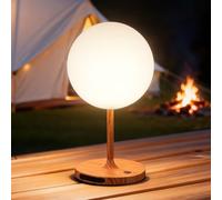 Lampara de Mesita de Noche, Lámpara de Mesa Sin Cable, Luz LED Recargable con Pantalla en Forma de Seta, Iluminación Táctil Para Uso en Interiores/Exteriores Baños y Salones - Acabado en Madera
