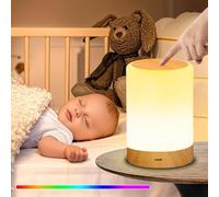 Lampara de Mesita de Noche Tactil Regulable, 256 RGB Colores, USB Recargable, Temporizador, Luz Nocturna para Bebe y Niños, Regalo Ideal para Dormitorio