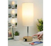 Lámpara de Mesita de Noche Táctil Regulable - Lámpara de Mesa para Salón con Puertos de Carga USB C, Bombilla LED Incluida, Pantalla de Lino, Lámpara Pequeña con Cable para Dormitorio y Habitación