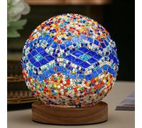 Lámpara de mosaico azul barroco Vintage Retro teñido turco marroquí bohemia Tiffany lado cama vidrio colorido hecho a mano con base de madera USB carga decoración luz para habitación