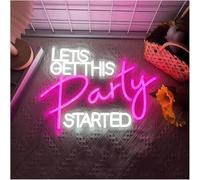 Lámpara de neón Letrero de neón "Let's Get This Party Started", luz regulable, decoración pared para fiestas, 35 x 48 cm