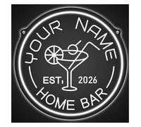 Lámpara de neón Letrero luminoso de neón con logo cóctel, brillo ajustable, para ideal para bares y fiestas (35 x 35 cm)(C)