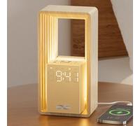 Lámpara de Noche con Puerto de Carga USB & Reloj, Doble Alarma con Luz de Despertar - 9 Sonidos para Dormir Luz Nocturna, Temporizador & Pantalla Regulable Lámpara de Mesa para Dormitorio, Decor