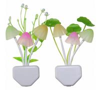 Lámpara de noche LED con forma de hongo, 2 unidades, para enchufar a la pared, ideal para niños y adultos, con sensor regulable de 7 colores