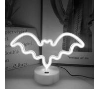 Lámpara de noche LED con letrero de neón - Luz de neón alimentada por USB para decoración de pared de dormitorio, diseño de murciélago rojo