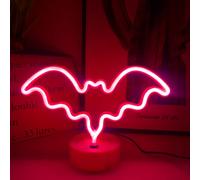 Lámpara de noche LED con letrero de neón - Luz de neón alimentada por USB para decoración de pared de dormitorio, diseño de murciélago rojo