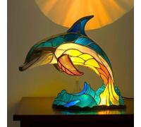 Lámpara de noche LED de delfín, serie de delfín de resina, arte de mesa con temática de mascotas, decoración vintage para el hogar, regalo divertido para el amor de las mascotas